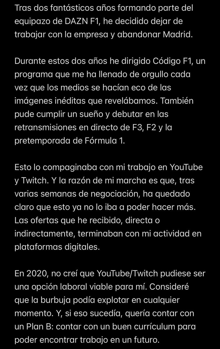 victorabadf1's tweet photo. Tras dos fantásticos años formando parte del equipazo de DAZN F1, he decidido dejar de trabajar con la empresa y abandonar Madrid.

Me marcho, pero me llevo grandes amigos y un gran recuerdo de la experiencia. Muy agradecido por la confianza.

Os cuento más aquí: https://t.co/hRceuSwLrj