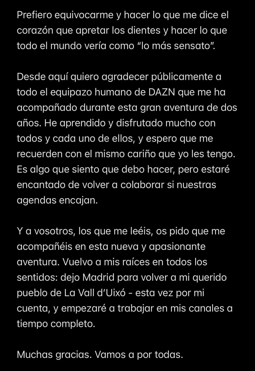 victorabadf1's tweet photo. Tras dos fantásticos años formando parte del equipazo de DAZN F1, he decidido dejar de trabajar con la empresa y abandonar Madrid.

Me marcho, pero me llevo grandes amigos y un gran recuerdo de la experiencia. Muy agradecido por la confianza.

Os cuento más aquí: https://t.co/hRceuSwLrj