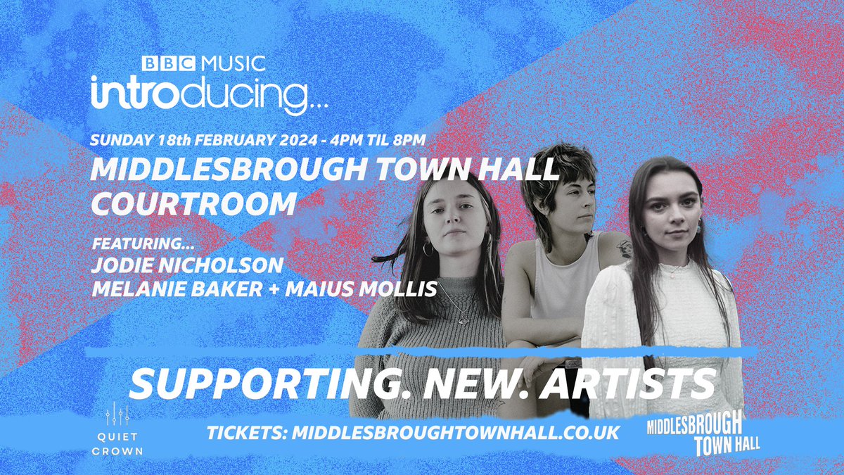 After showcasing the likes of Finn Forster, Komparrison, Lizzie Esau, Zela, Moon Wax & Cosial in 2023, @bbcintroducing are back at @mbro_townhall for a special chilled-out Sunday matinee in the courtroom on 18th Feb! Just look at that line-up... #UTB 🎟️ seetickets.com/event/bbc-intr…