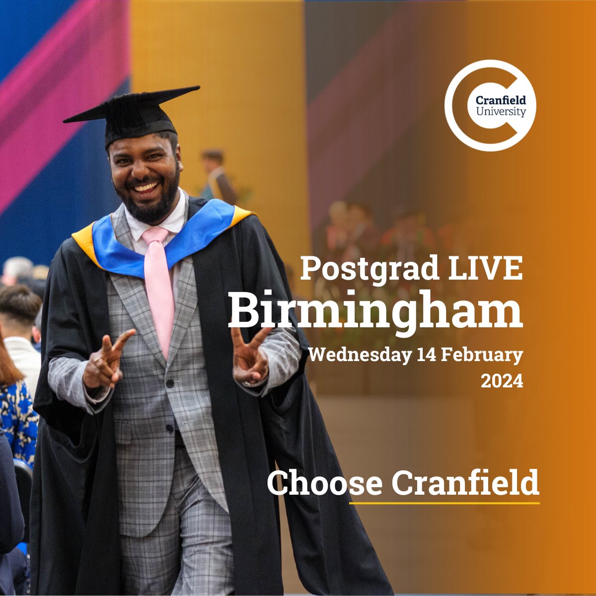 CranfieldUni's tweet photo. Considering a master's or PhD? 

Come see us at Postgrad LIVE Birmingham to find out what postgraduate study is like at Cranfield. 

We can't wait to meet you! 

Register your place today: https://t.co/LTzjXgVN75

#PostgradLIVE https://t.co/eZIm4ETvw3