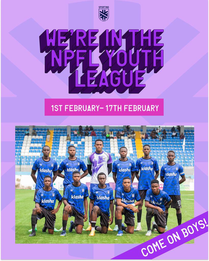 We’re proud to be a part of the inaugural NPFL U-17 Youth league. 

Lagos, get ready to cheer us on as we make you proud 🚀 💪🏾

#LetsGoSporting