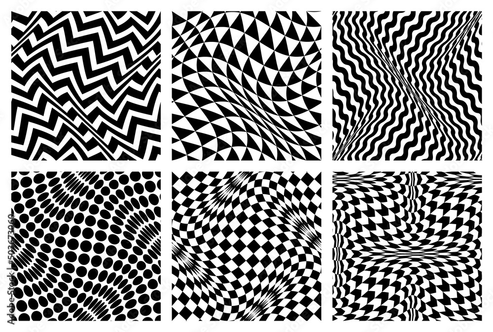 #Opticalart #seamlesspatterns set. #Psychedelic black and white fabric swatches #design. #StockVector | #AdobeStock stock.adobe.com/stock-photo/id…