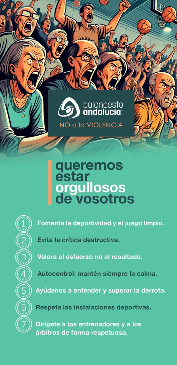🫶🏼 Queremos estar orgullosos de vosotros.

❌ NO a la violencia en nuestro deporte 🙌🏼

#baloncestoandalucia