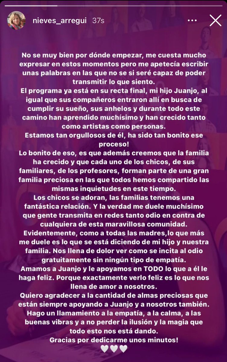 agbxstylinson's tweet photo. El mensaje de la madre de Juanjo 🫶🏻 #JuanjoTeQueremos #OTDirecto31E https://t.co/PXvpOcSW1t