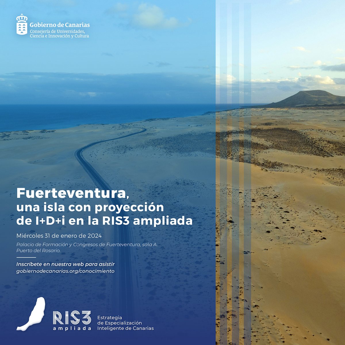 agenciaiisi's tweet photo. 𝐄𝐒 𝐇𝐎𝐘🚀Estás a un click de #inscribirte en el desayuno tecnológico 'Fuerteventura, una isla con proyección I+D+i en la RIS3 ampliada'
✍️ https://t.co/2uT6FQdl4d
🔔10:00h en el Palacio de Formación y Congresos #Fuerteventura
🔴Organiza #CUCICgobcan #Aciisi con @CabildoFTV https://t.co/BSDATVMPrm