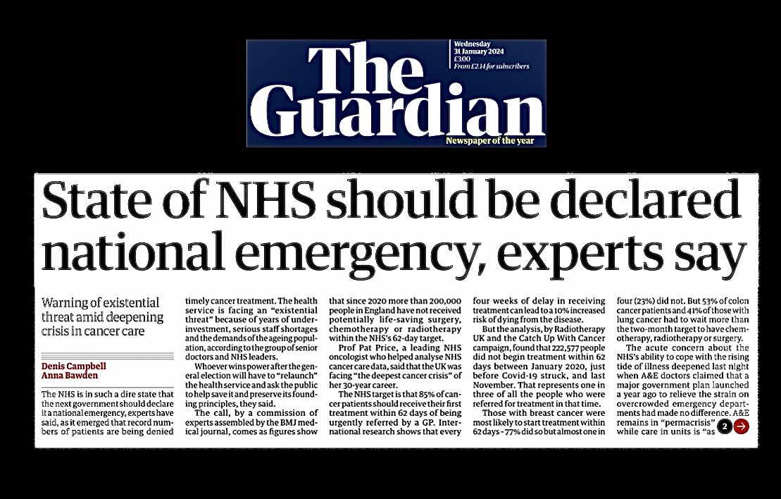 AndrewMeyerson's tweet photo. Dear 🇬🇧,

This is a real headline, in 2024, here in the 6th wealthiest country in the world. Let’s be crystal clear: The @Conservatives are a threat to public health and a vote for them is a vote to kill the NHS. To protect your family, never vote for them ever again.

#SOSNHS https://t.co/t7cw0b982n