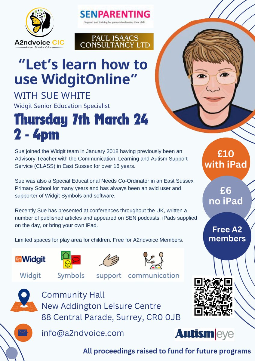 A2ndVoice's tweet image. Save the date: Let's learn how to use @Widgit_Software with Sue
Thu 7 Mar
2 to 4pm
Joined by @SENParenting @PaulIsaacs22
To be held at #NewAddington Leisure Centre
Free for our A2ndvoice members
a2ndvoice.pembee.app/activity/65b98…
#Widgit #Pictures #Symbols