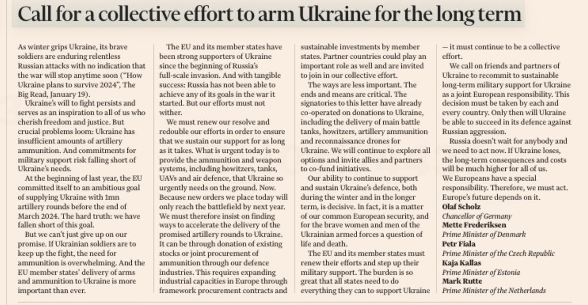 Ein lobenswerter Aufruf von @OlafScholz für eine stärkere, europäische Unterstützung für die #Ukraine. Es wäre allerdings noch glaubwürdiger, wenn Scholz nicht selbst immer wieder bremsen würde, wie aktuell bei der Lieferung von #Taurus. Hier könnte er ein starkes Zeichen setzen.