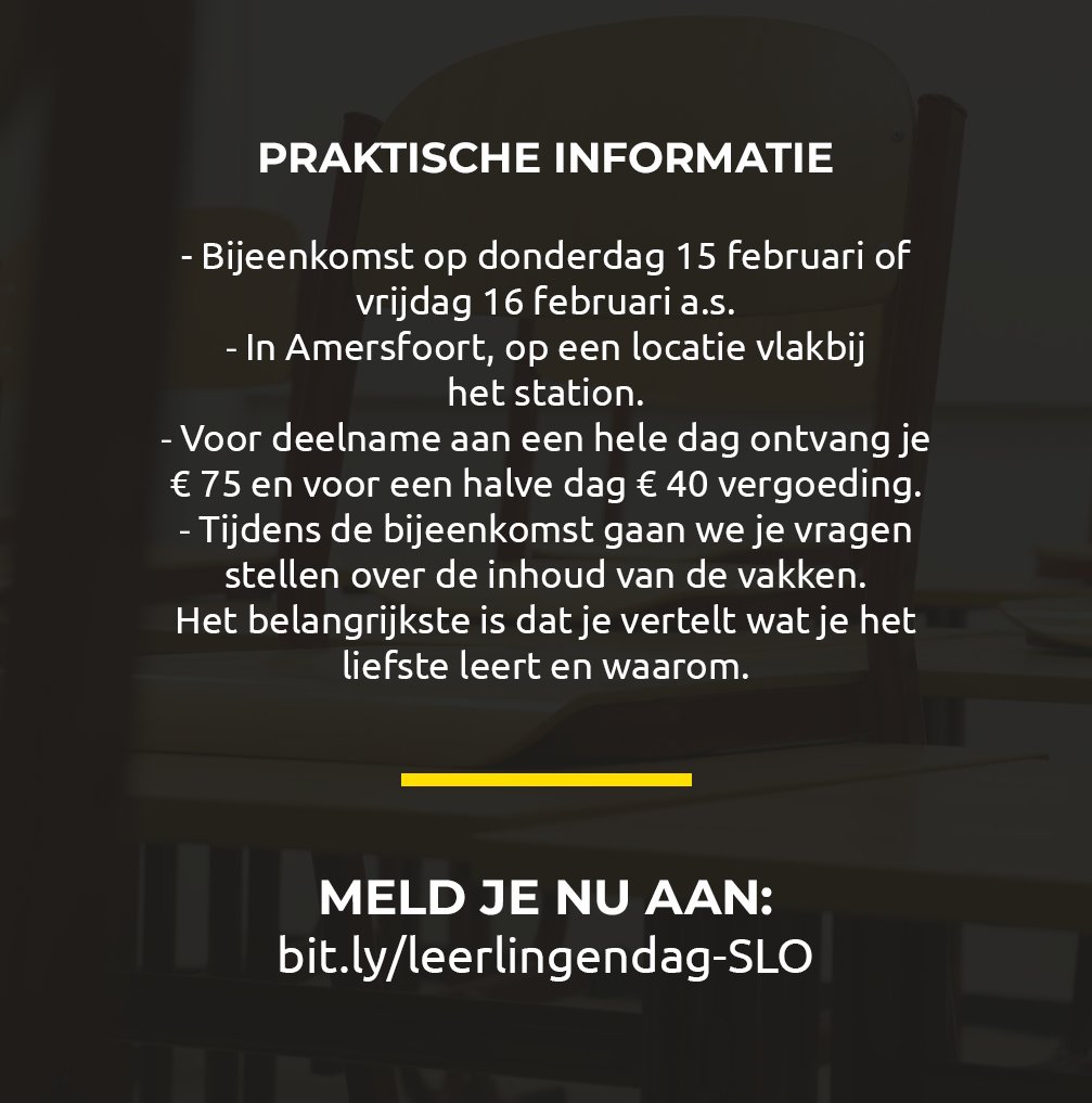 #gezocht | 📣 Wij zijn op zoek naar (oud)leerlingen die willen meedenken over de inhoud van onderwijs.

✍🏾 Meld je aan: bit.ly/3vKN49E
⁠ℹ️ Meer informatie en deelbare flyer: youngworks.nl/wp-content/upl…

#jongeren #onderwijs #scholieren #curriculum #SLO