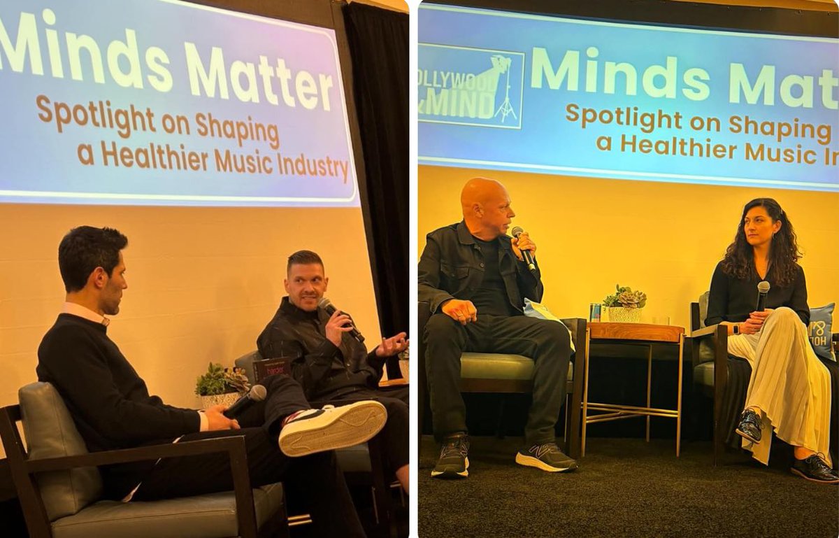 It was a great experience today to be a part of the Grammy event for Hollywood+Mind- “Minds Matter-Spotlight on Shaping a Healthier Music Industry” Hollywood (L-R) Ryan Dusick, founder, Maroon 5, Brent Smith of Shinedown, Jaclyn Ranere of Sofar Sounds) Thank you Cathy Olsen!