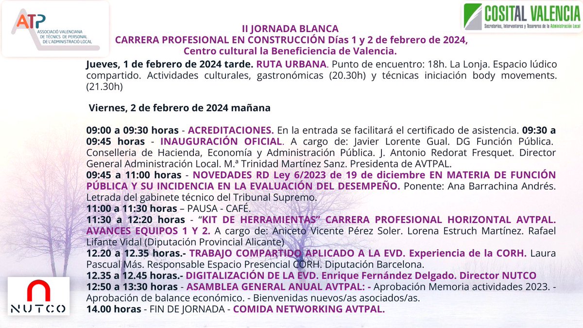 Avtpal's tweet photo. Los días 1 y 2 de febrero tenemos la II Jornada Blanca “Carrera Profesional en Construcción” superando expectativas de asistentes y con un programa que no te puedes perder 🚀
@JARF2020 
@anabarrachina72 
@RafaLifante 
@MilaGlauka 
@CORHdiba 
@nutco2015 
@Aniceto_PS 
@Trini_MSanz https://t.co/CztoJUHVp1