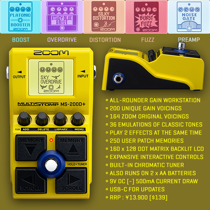 x_pedal's tweet image. Zoom release a compelling 200-Flavours Compact Gain Workstation - the MultiStomp MS-200D+ - guitarpedalx.com/news/gpx-blog/… @zoomsoundlab #zoomsoundlab #zoommultistopmp #zoommultistompms200dplus #multstompms200dplus #multidrive #gainworkstation #boostpedal #overdrivepedal