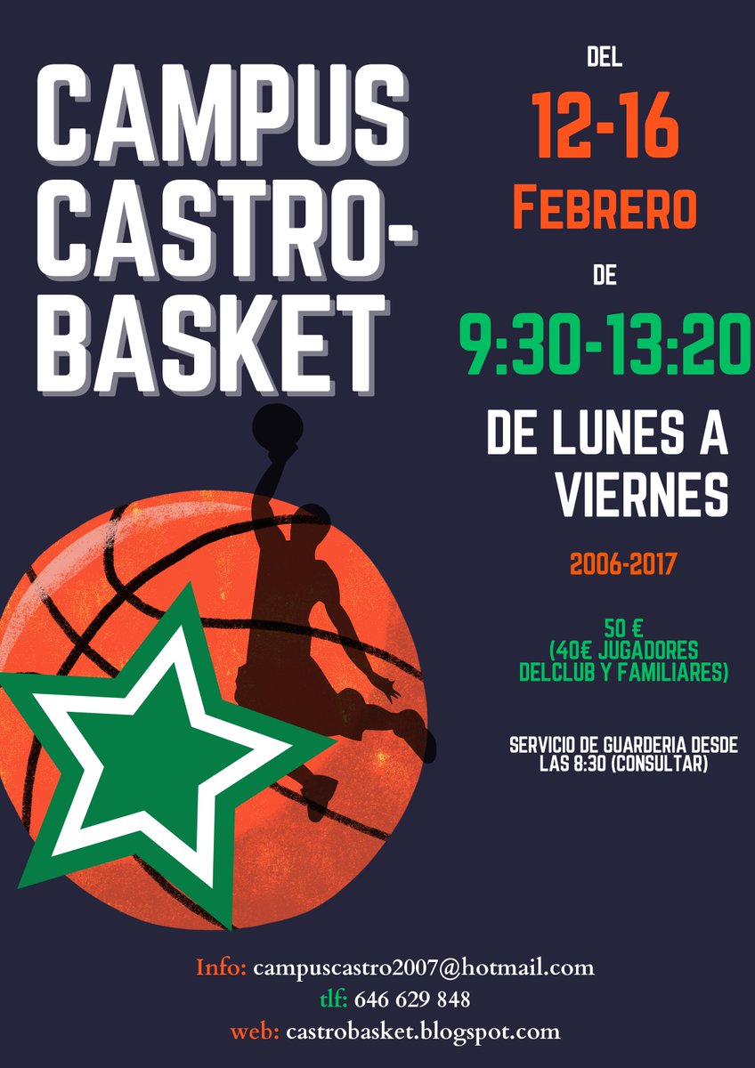 C.B. BALONCESTO CASTROBASKET. Equipos basket, actividades deporte y campus en Castro Urdiales: CAMPUS BALONCESTO 12 AL 16 FEBRERO CASTRO BASKET castrobasket.blogspot.com/2024/01/campus…