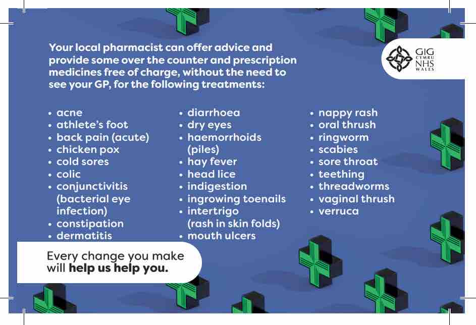 As Pharmacy First launches in England, a reminder in Wales you can access free NHS care for 27 common acute conditions in almost all Welsh pharmacies via the Common Ailments Service. Over 160 sites also treat an extended range of conditions on the independent prescribing service