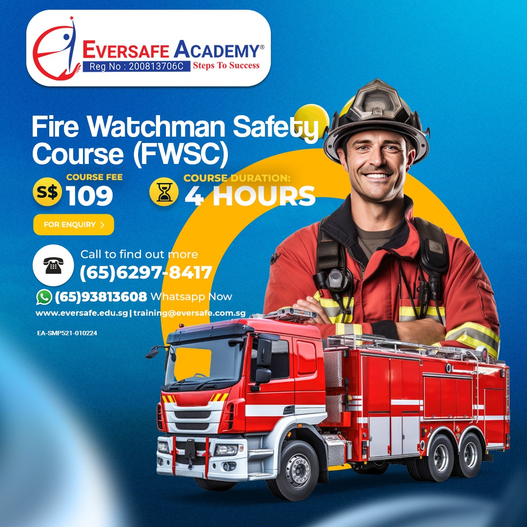𝐅𝐢𝐫𝐞 𝐖𝐚𝐭𝐜𝐡𝐦𝐚𝐧 𝐒𝐚𝐟𝐞𝐭𝐲 𝐂𝐨𝐮𝐫𝐬𝐞 (𝐅𝐖𝐒𝐂)

✅WhatsApp: 📌bit.ly/3JjR0Tz
#EversafeAcademy #eversafe #singapore #singaporean #education #courses #safety #learn #learnwitheversafe #BookNow #admissions #admissions2023 #diplomacourses #teachingcourses
