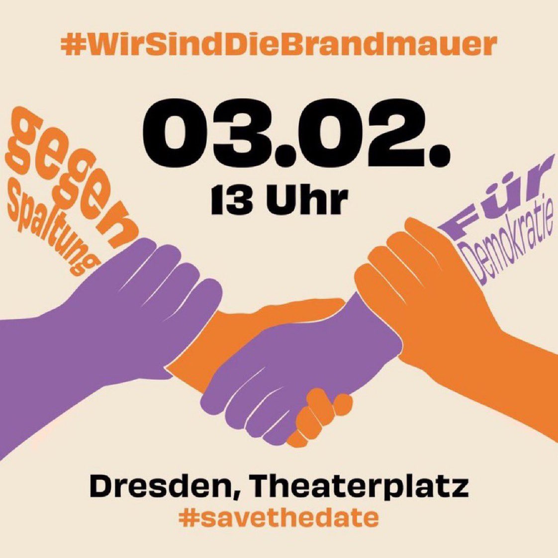 Wir halten an der Demokratie fest. Unbezahlbar. 

👉 #DD0302, 13 Uhr, Theaterplatz Dresden 

Eine 🫶 Bündnis-Aktion von @BrandmauerDD.