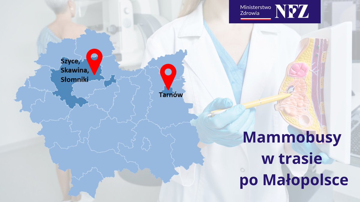NFZ_Krakow's tweet photo. 👩👱♀️ Masz 45-74 lata?
🎀Regularnie badaj piersi w programie profilaktycznym @NFZ_GOV_PL i miej pewność, że jesteś zdrowa ❣️
W pracowni stacjonarnej lub mammobusie.
🗺️ Dziś #mammobus w:
#Tarnów,
#Szyce,
#Skawina,
#Słomniki.
ℹ️ https://t.co/1f3azkJpEx https://t.co/PMTNS5UoHt