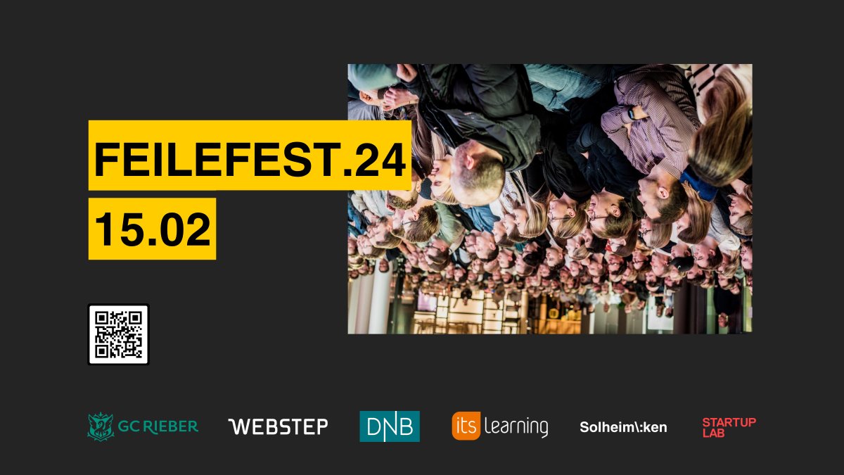 Bli med på Feilefest 24 da vel!

📅15.02.24 at 17:30 - 18:30 (Gaming fra 18:30 -> )
📍Startuplab Bergen, Solheimsgaten 7C

Meld deg på her: bit.ly/48RxI1L

PS: Hvert år blir Feilefest fullbooket - så vær rask og meld deg på i dag.
#sharingiscaring #feilefest