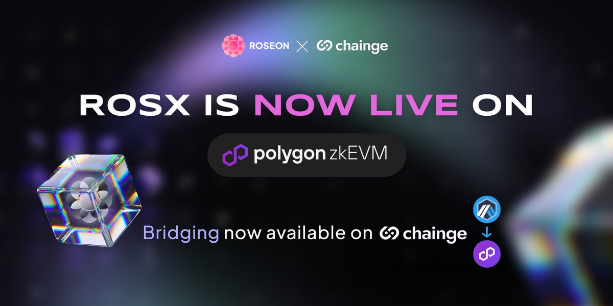 🤝 Roseon x Chainge Finance

ROSX is Now Live on Polygon zkEVM

You can now seamlessly bridge $ROSX from #Arbitrum to #Polygon #zkEVM via <a href="/FinanceChainge/">Chainge 🪢</a> 

👉 dapp.chainge.finance/?fromChain=ARB…

Explore the detailed video below for a step-by-step guide on using the bridge👇