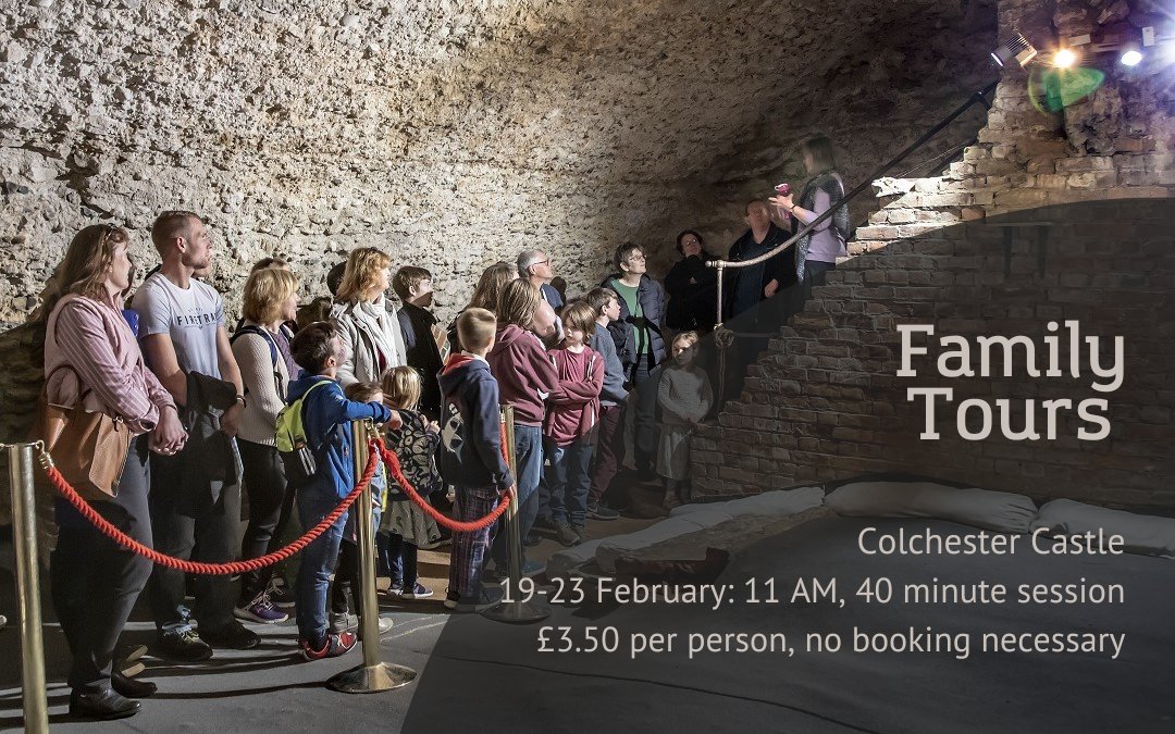 Dive into Colchester's past with 'Family Tours' at Colchester Castle! From 19-23 Feb, 11 am for 40 minutes, uncover the Celtic and Roman worlds beneath the castle. Ideal for families with kids 4+. Tickets: £3.50 (plus admission). No booking is needed! #HalfTermFun #ExploreThePast