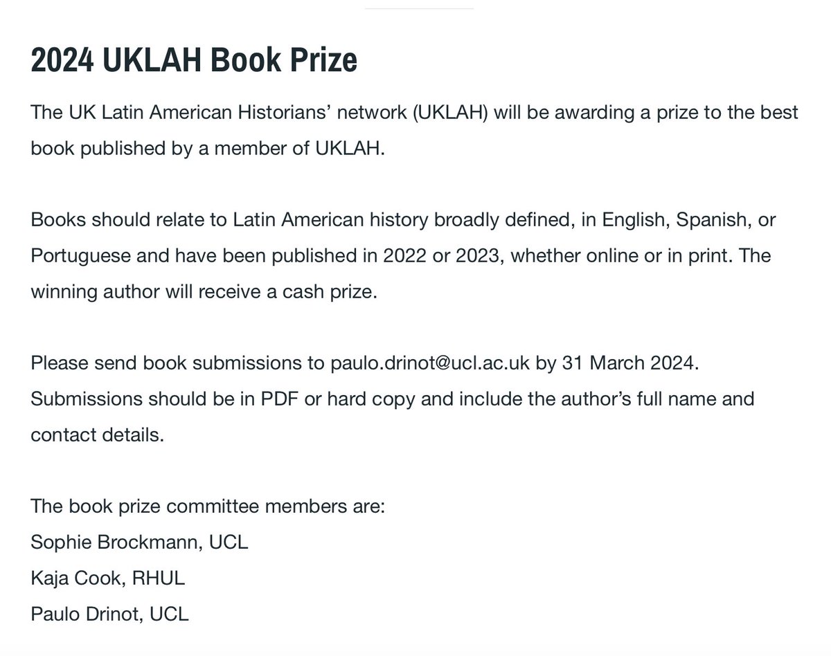 Please RT: 2024 UKLAH Book Prize