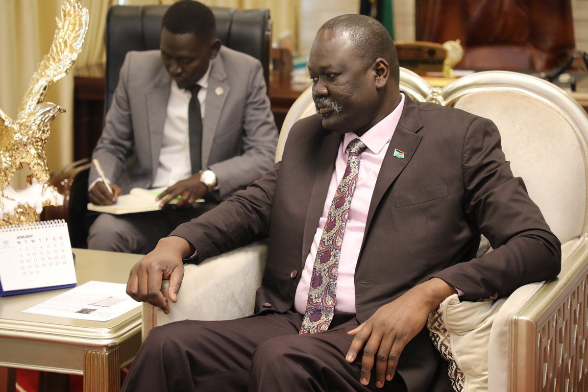 OCHASouthSudan's tweet photo. @UN's #SouthSudan Resident/Humanitarian Coordinator @kikigbeho paid her first courtesy call to Acting Minister of Foreign Affairs Hon Ramadan Mohamed Abdallah Goc to discuss humanitarian and development priorities and @mofaicss commitment to work jointly with the UN. #SDGs https://t.co/1QIsG493XS