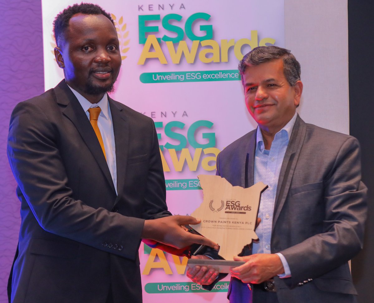 Crown Paints, a leading paint, and coating company in Kenya, has won the prestigious Eco-Conscious Manufacturing Excellence Award for the year 2023-2024 at the ESG Awards 2024. #ESGAwards