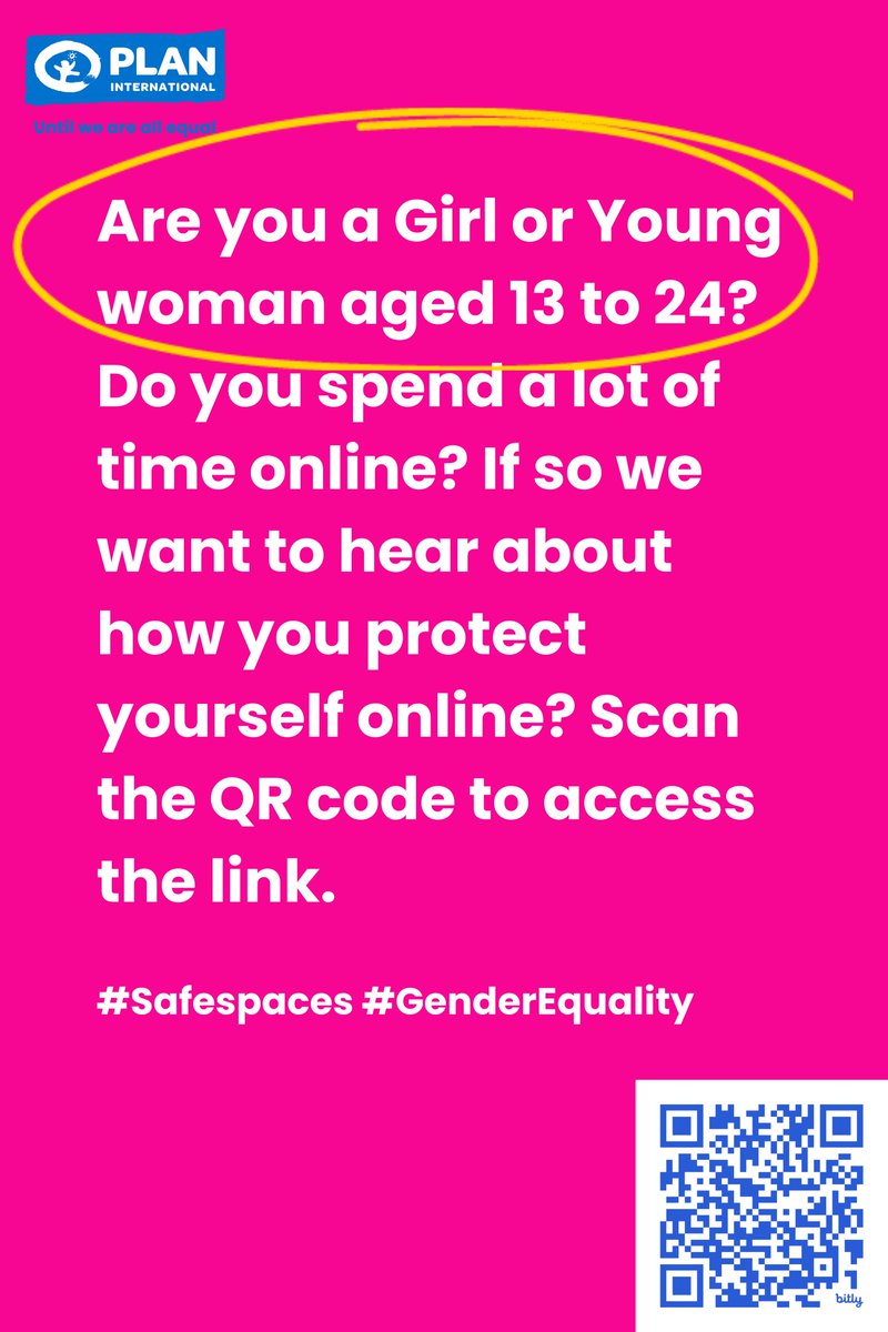 🌐✨Calling all fierce and fabulous young women aged 13-24 to  participate in this Digital Resilience Survey💻by <a href="/PlanGlobal/">Plan International</a>  and CNN. Share your voice to shape a safer online world for girls.  Scan the QR code on the poster or click here bit.ly/3Sjj64v to participate.