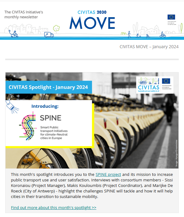 CIVITAS_EU's tweet photo. Our January edition of the MOVE is out! Look out for: 
📹our latest CIVITAS Spotlight video featuring @project_spine
🤖the autonomous #zeroemission delivery robot 
📅 inspiring #mobility events &amp; opportunities!
Read on: https://t.co/Ge7Ugs8GKd https://t.co/o0JHglGYHw