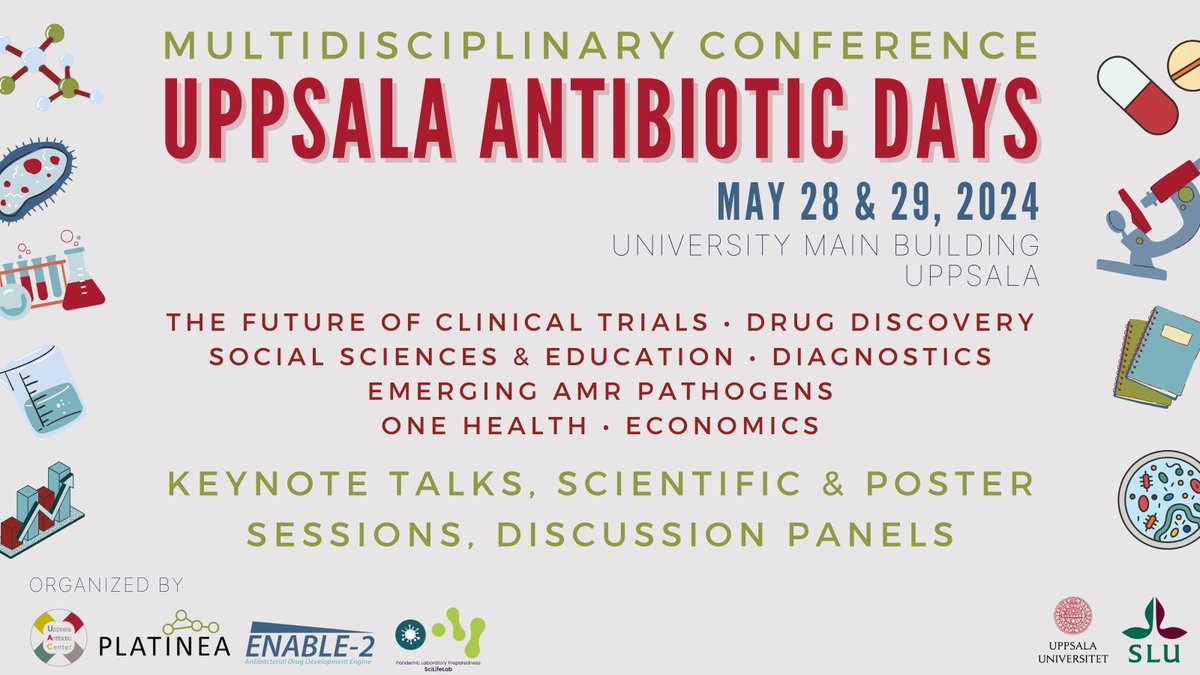 BIG NEWS! Registration is now OPEN for our Uppsala #Antibiotic Days conference, on May 28 & 29th. With a #multidsciplinary focus, we bring together #AMR scientists, clinicians, business stakeholders & many more. Check topics, speakers & register at 👇 bit.ly/UppsalaAntibio…