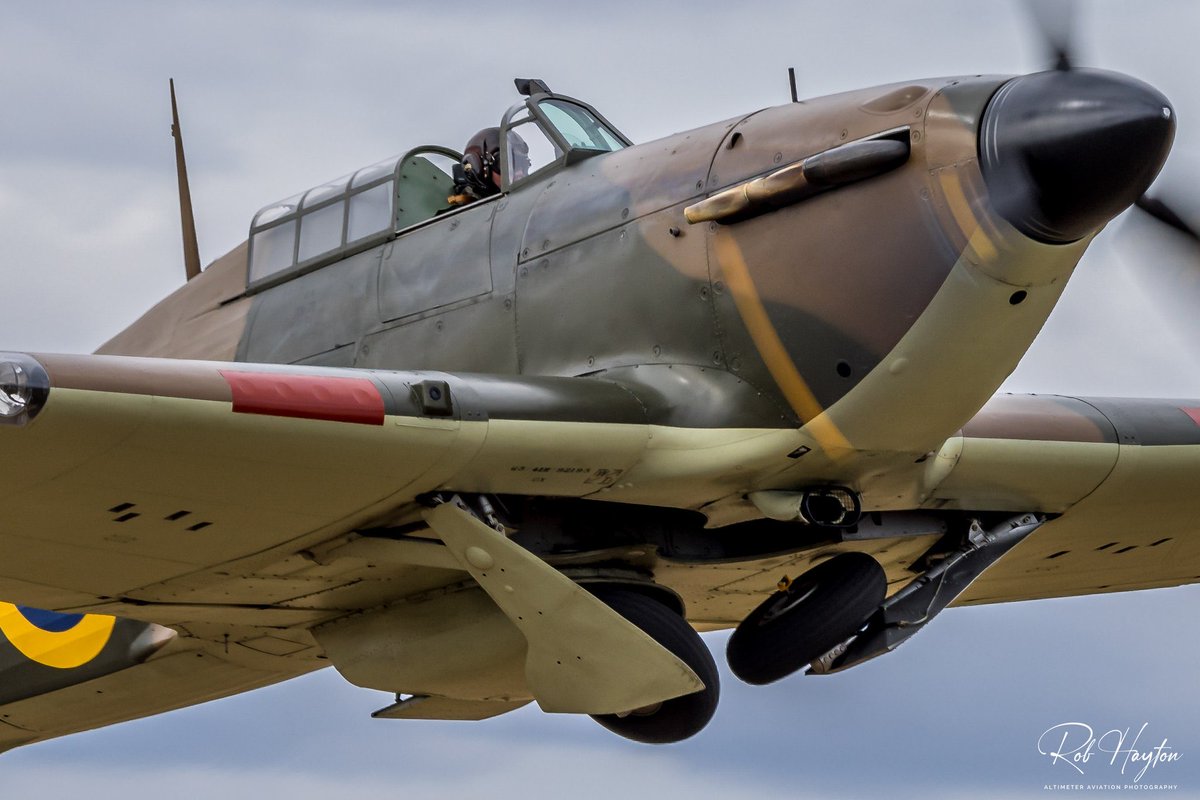 ‘Wheels-up Wednesday’ James Brown heading in to darkening clouds in the Hurricane Heritage Hawker Hurricane Mk. I R4118 at Little Gransden Charity Air & Car Show in August 2022…@HurricaneR4118 @IWMDuxford @LittleGransden #hawkerhurricane #hawker #pegs