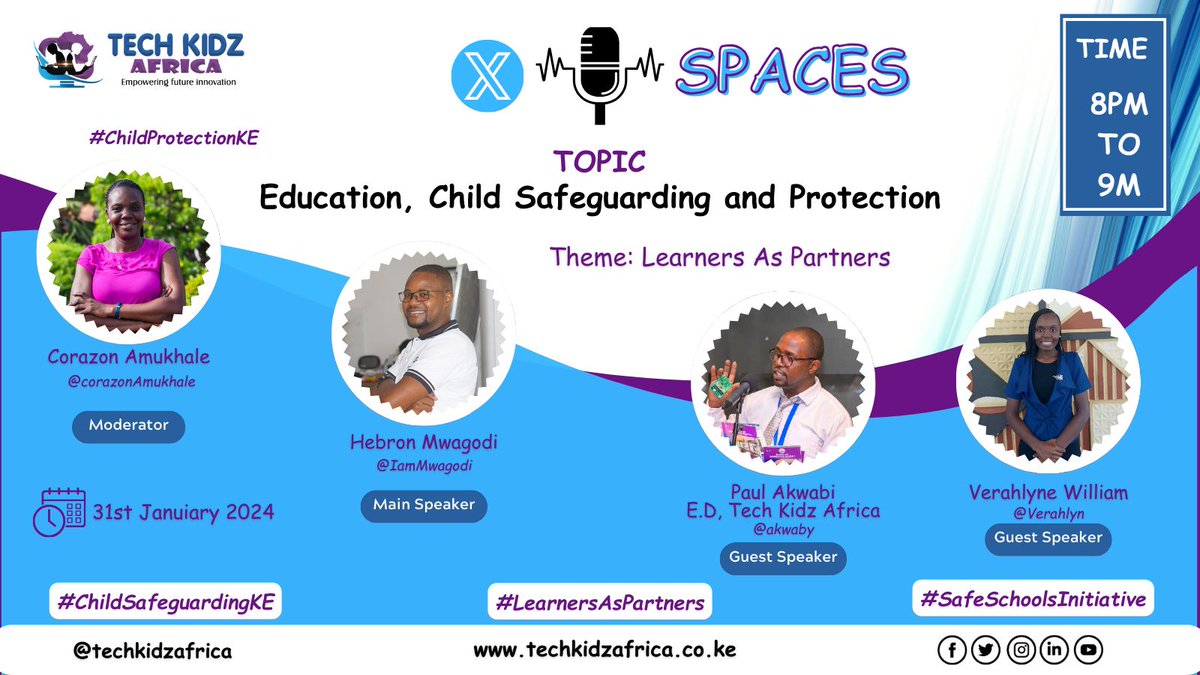 #ChildSafegurdingKE If you have Knowledge. Let others Light a Candle from it @techkidzafrica is hosting @verahlyne @IamMwagodi @akwaby on Education, Child Safeguarding & Protection. @CorazonAmukhale is your moderator as we ensure learners are partners x.com/i/spaces/1lpjq…