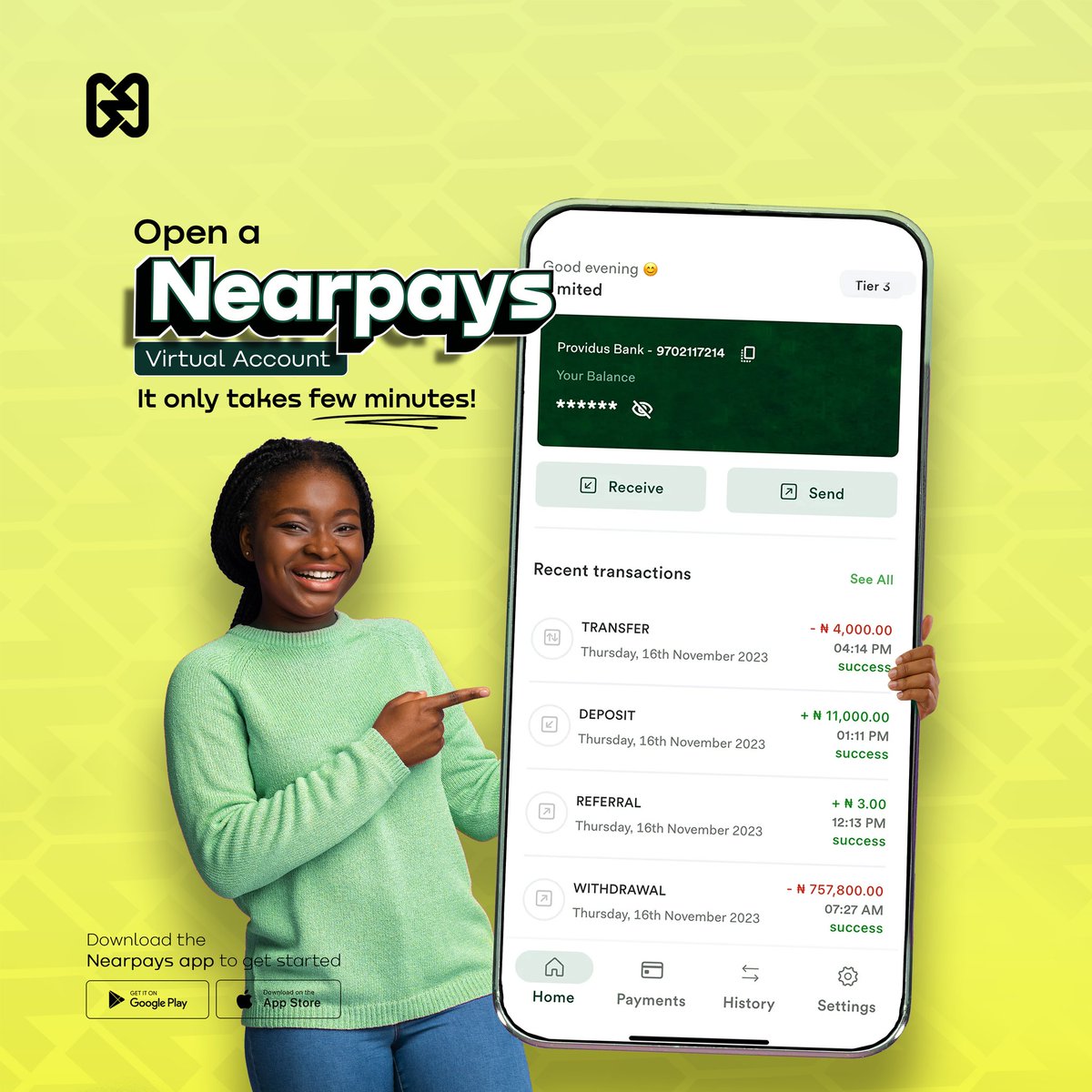 Download Nearpays to open a virtual account in few minutes. 
#Nearpays #softpos #finance #fintech #payments #virtualaccount