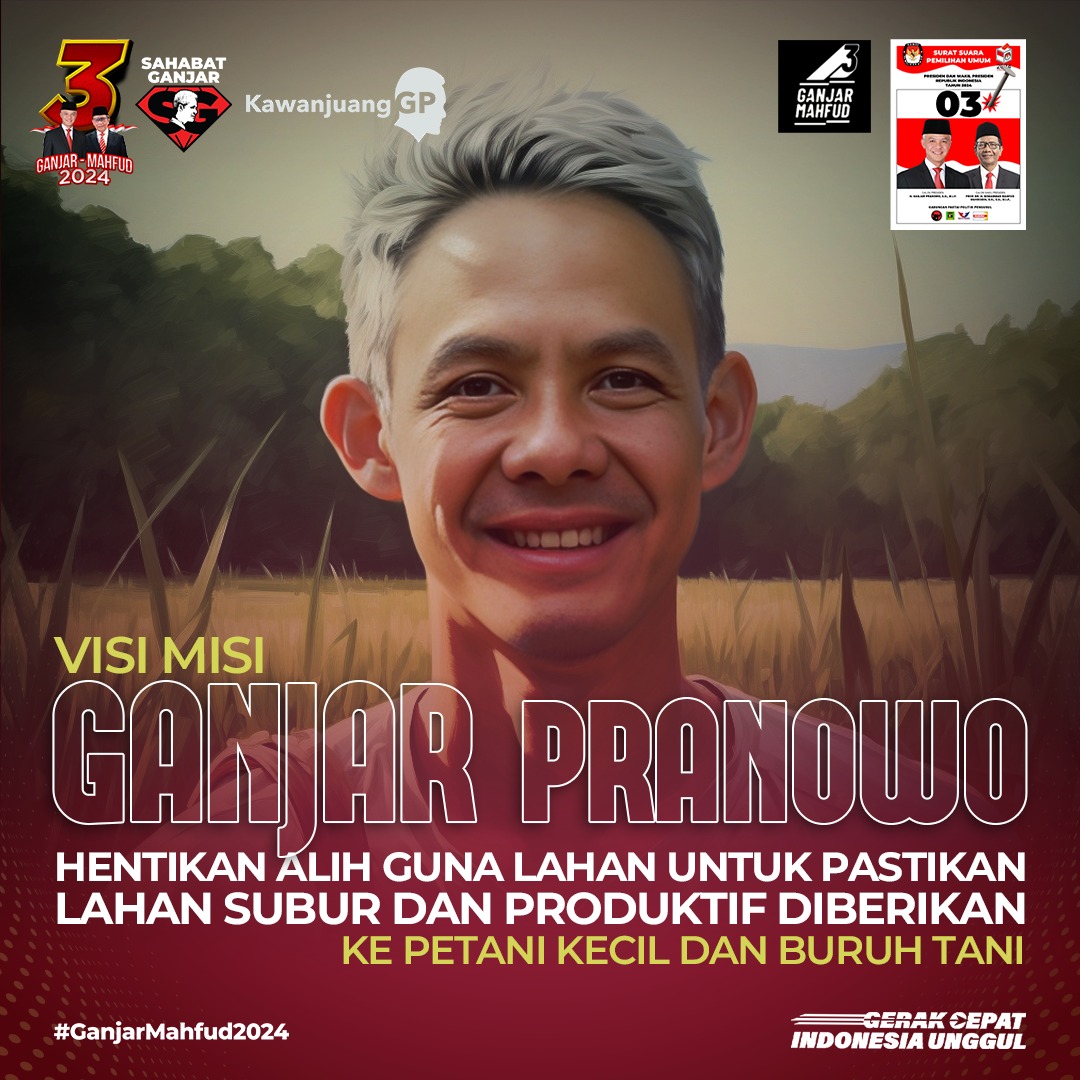 NoviRoose's tweet photo. Visi Ganjar hentikan alih guna lahan untuk pastikan lahan subur dan produktif diberikan kepetani kecil dan buruh tani.
.
#GanjarCiptakanKeadilan https://t.co/2NUchMVHCO