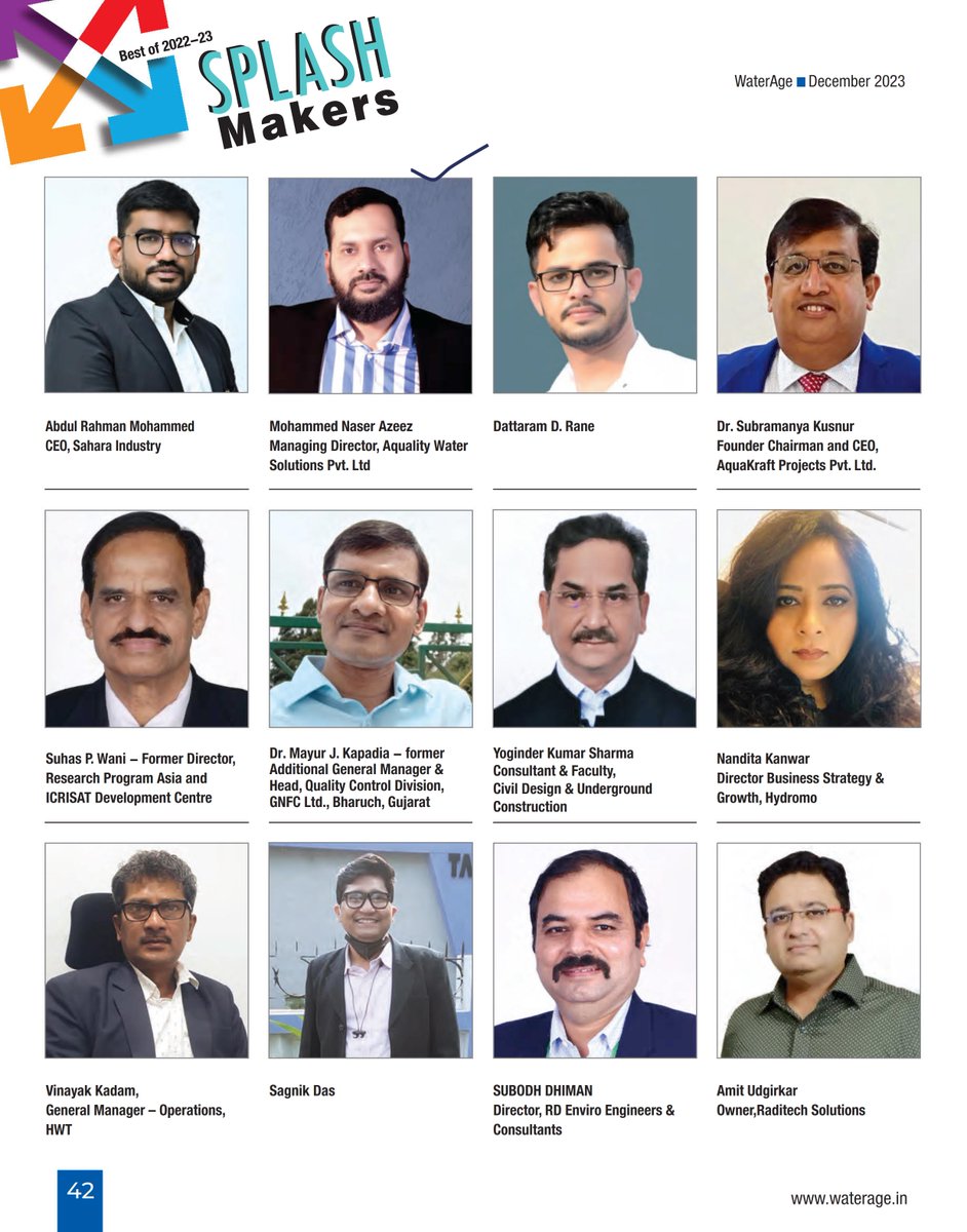 WaterAquality's tweet photo. Mr. Mohammed Naser Azeez, MD, Aquality Water Solutions Pvt. Ltd. featured amongst the Splash Makers of 2023 in Anniversary edition of Water Age Magazine.
#splashmakers #water #watermanagement #waterinfrastructure #waterindustry #watertreatment #waterfiltration #waterfilter https://t.co/Rqai6WFBHQ