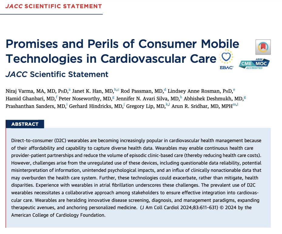 Arun Sridhar (@arunrsridhar) on Twitter photo Behavioral impacts of wearable health technologies - both positives & negatives. Read our full article in <a href="/JACCJournals/">JACC Journals</a> here - doi.org/10.1016/j.jacc…
Open access until 3/19/2024 <a href="/netta_doc/">JK Han MD</a> <a href="/ACCinTouch/">American College of Cardiology</a> <a href="/HRSonline/">Heart Rhythm Society</a> <a href="/EPeeps_Bot/">EP_Bot</a> #epeeps <a href="/LRosman_PhD/">Lindsey Rosman PhD</a> Behavioral impacts of wearable health technologies - both positives & negatives. Read our full article in <a href="/JACCJournals/">JACC Journals</a> here - doi.org/10.1016/j.jacc…
Open access until 3/19/2024 <a href="/netta_doc/">JK Han MD</a> <a href="/ACCinTouch/">American College of Cardiology</a> <a href="/HRSonline/">Heart Rhythm Society</a> <a href="/EPeeps_Bot/">EP_Bot</a> #epeeps <a href="/LRosman_PhD/">Lindsey Rosman PhD</a>
