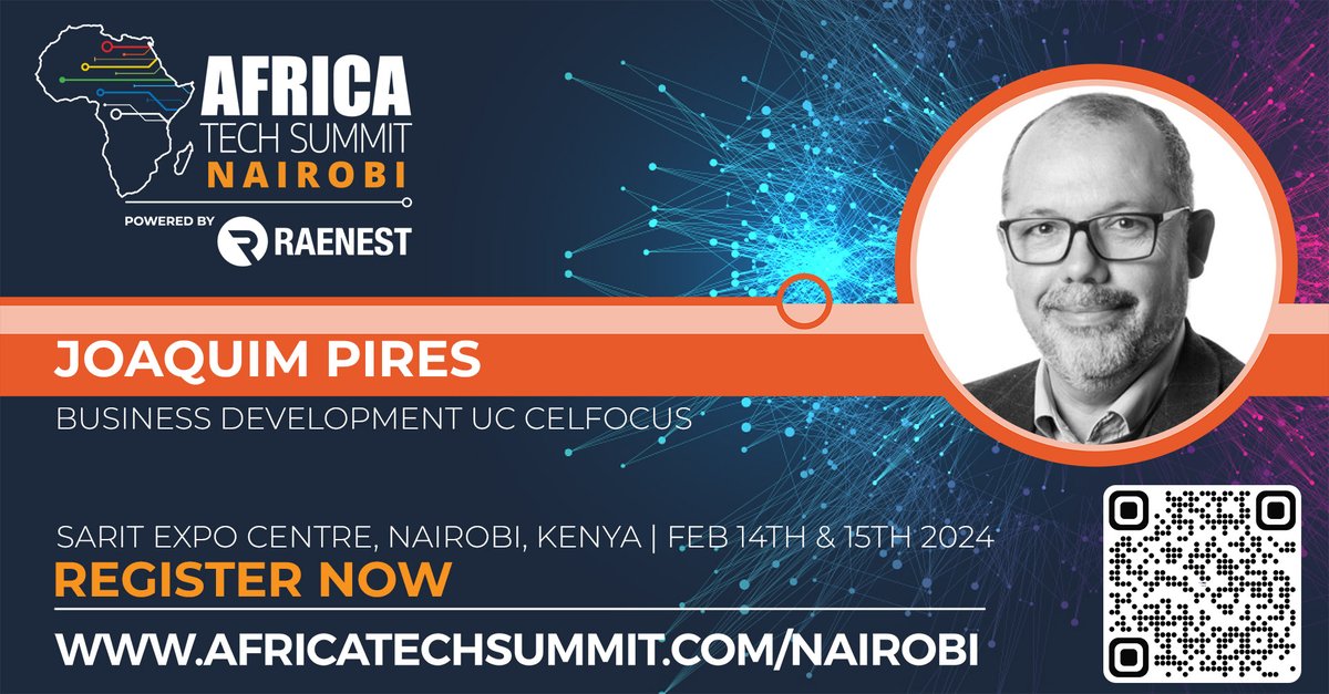 AppsAfrica's tweet photo. Africa Tech Summit Nairobi Feb 14th-15th 2024. Excited to have Joaquim Pires, Business Development, UC #Celfocus, join us on the speaker line-up at #ATSNBO. Join them & 1000+ leaders from across the #AfricaTech ecosystem. Register here https://t.co/dGEydJKhBH https://t.co/PwcvzzNEOn