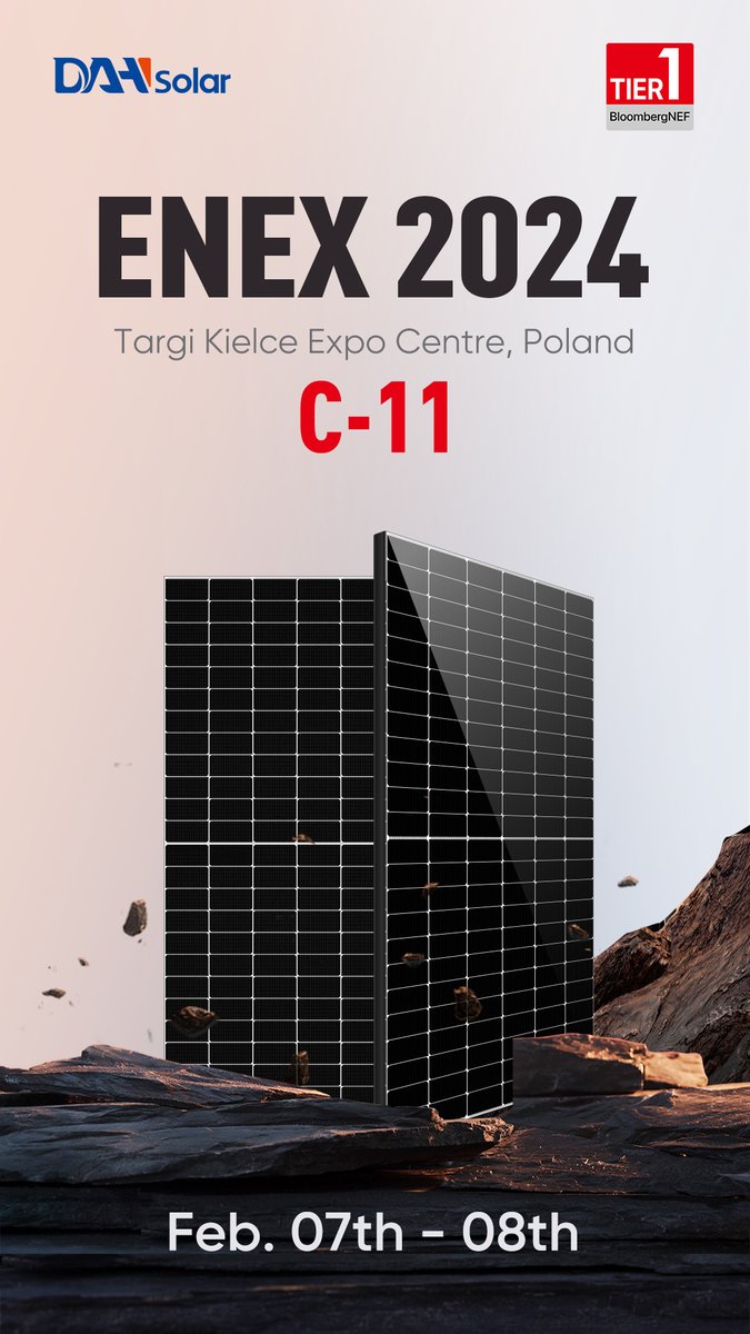 #Globalexhibition Another attractive exhibition #ENEX2024 is coming! DAH Solar will meet you at 👩‍🏫 booth C-11, the exhibition will hold during February 6th to 8th in targi kielce expo centre, #poland. 
#ENEX2024 #energyexhibition #sunpower #solarpanels