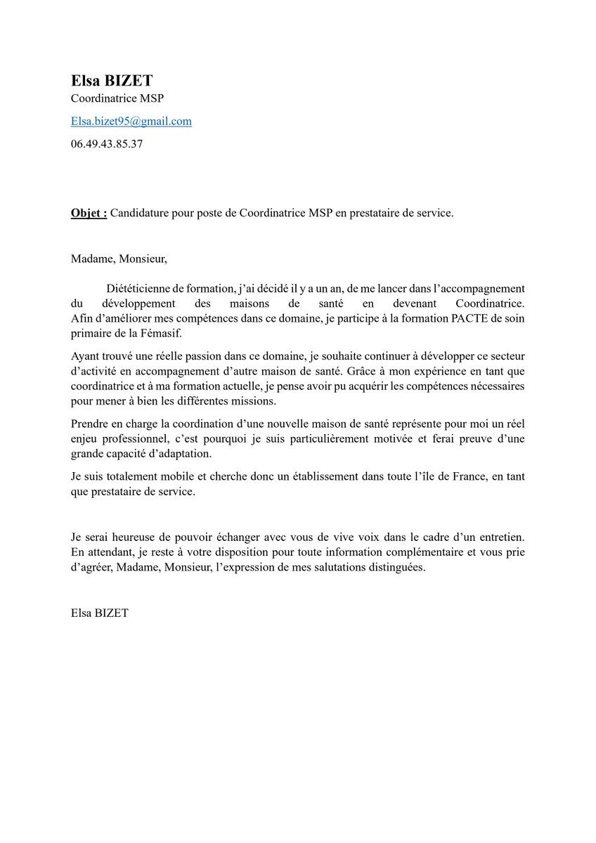 femasif's tweet image. 📢 #Candidature - Elsa Bizet est à la recherche d’un poste de #coordinatrice MSP en Ile-de-France en tant que prestataire de services. Forte de son expérience de coordinatrice et de sa participation à PACTE dispensée par la FémasIF, Elsa Bizet est prête ! 👇