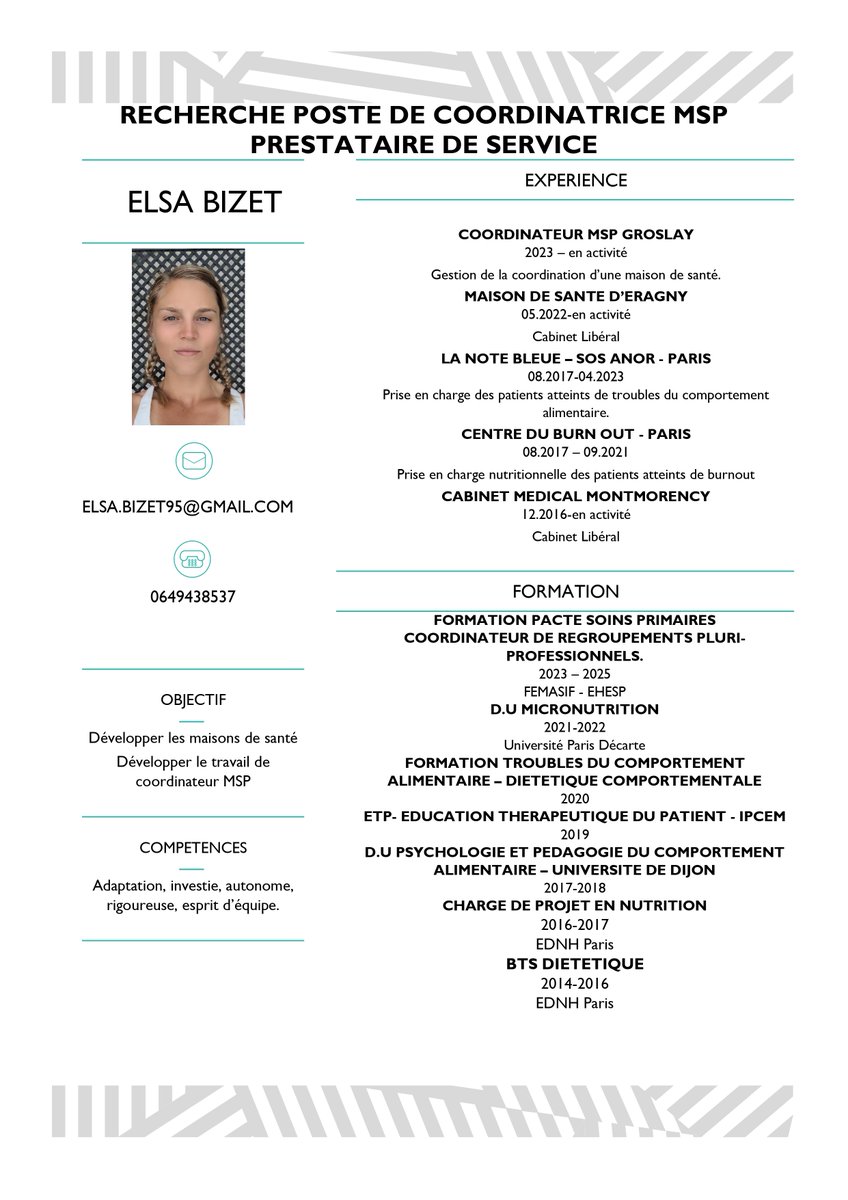 femasif's tweet image. 📢 #Candidature - Elsa Bizet est à la recherche d’un poste de #coordinatrice MSP en Ile-de-France en tant que prestataire de services. Forte de son expérience de coordinatrice et de sa participation à PACTE dispensée par la FémasIF, Elsa Bizet est prête ! 👇