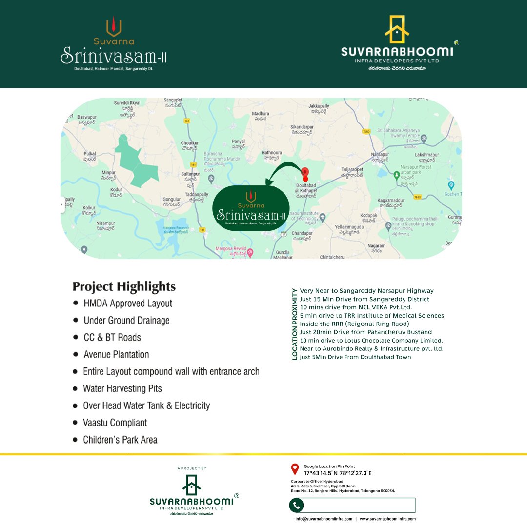 SBIDHyd's tweet photo. Unlock a future of promise and secured returns with Suvarnabhoomi Open Plots in Sangareddy.
#suvarnabhoomi #suvarnasrinivasam #plots #land #invest #investment #future #futureplot #futurehouse #home #house #dreamhome #roi #market #realestate #realestatelife #Hyderabad https://t.co/vMwoHclm0Y
