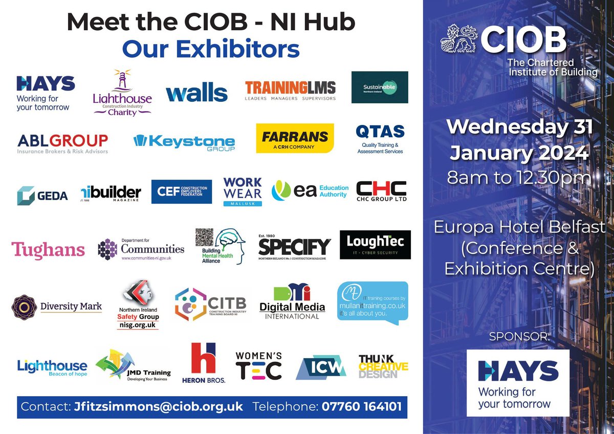 Walls Construction is delighted to exhibit at the Meet the @theCIOB event in the Europa Hotel Belfast today from 8.00am to 12.30pm. Our very own, Ronan O'Neill MCIOB, is a guest speaker. #BuildingOurFutureTogether #Construction #CIOB