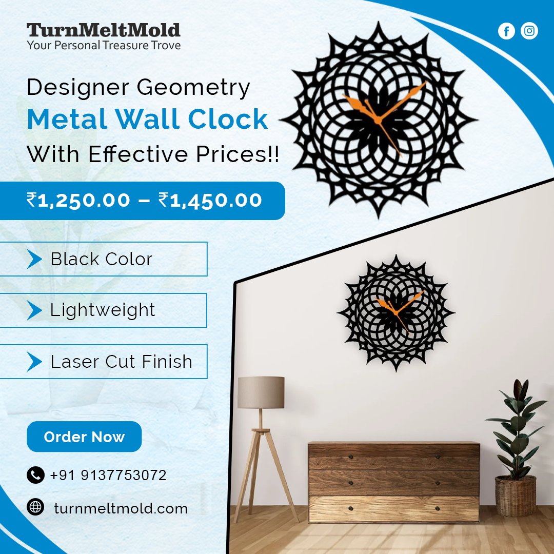 Crafted from durable steel, this clock ensures long-lasting quality.

#designergeometry #metalwallclock #blackcolor #laserfinish #lightweight #minimalisticclock #sleekdesign #interiordesign #homedecor #clocklove #statementpiece #uniqueclock #trendydecor #instahome #instadesign