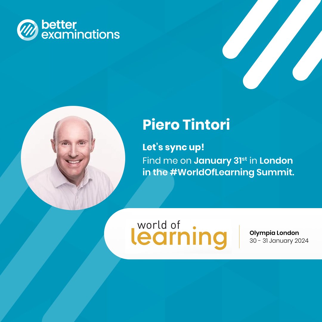 BetterExams_'s tweet image. Catch up with Piero Tintori from #BetterExaminations at #WorldOfLearning in London today! 🌐🚀 ​
 #eAssessment #EdTech