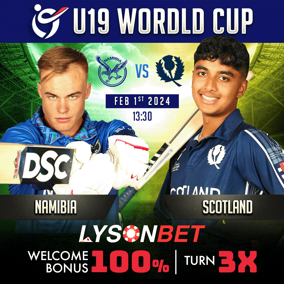 lysonbet's tweet photo. 🏏 𝑼𝟏𝟗 𝑾𝒐𝒓𝒅𝒍𝒅 𝒄𝒖𝒑
◦ Namibia 🆚 Scotland
◦ 13:30

#lyson #lysonbet #CricketReels #Cricket #U19WorldCup #ICC #RavindraJadeja #IshanKishan #MohammedSiraj #KuldeepYadav #RuturajGaikwad #DeepakChahar https://t.co/ggnXvuv7Zh