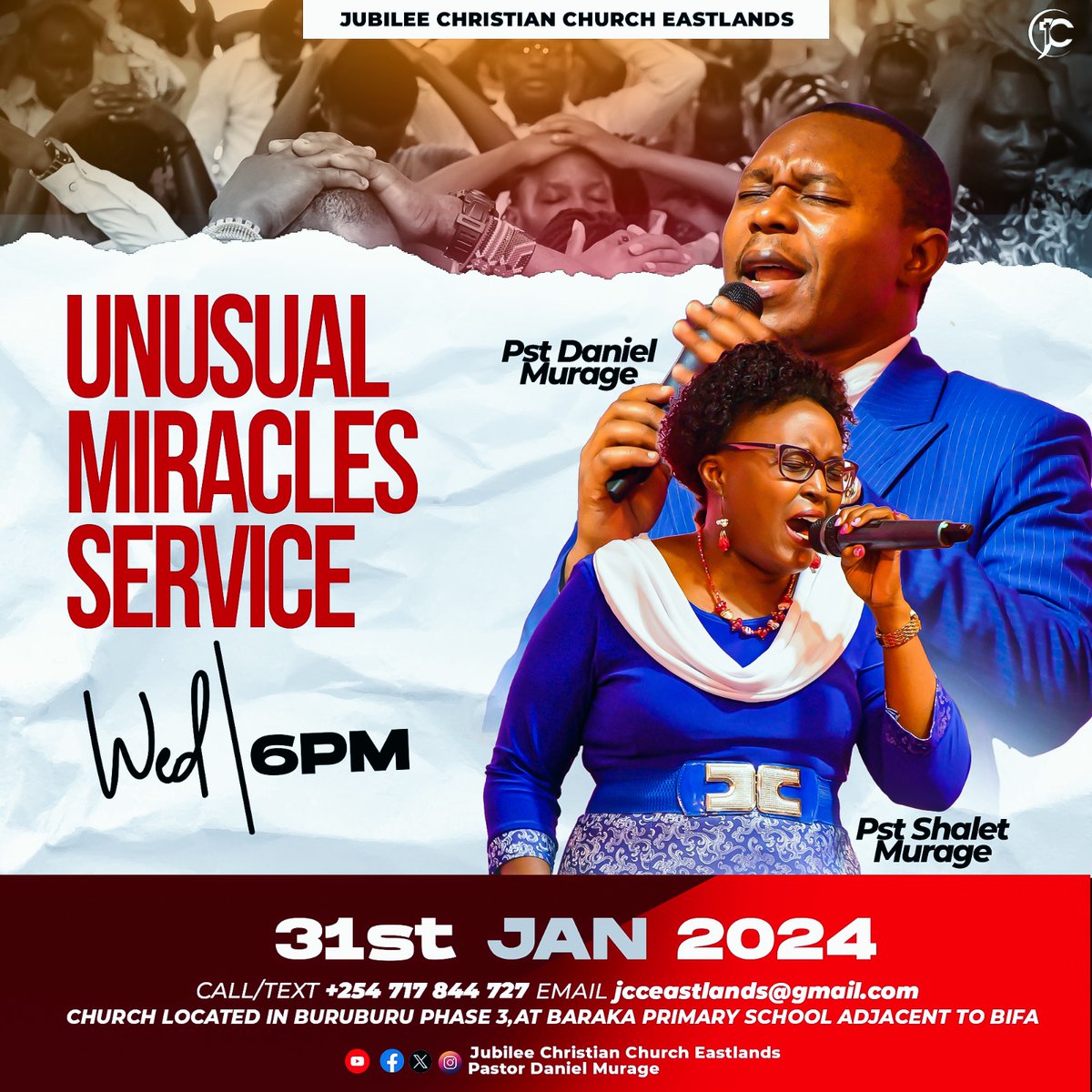 pastordanmurage's tweet photo. - UNUSUAL MIRACLES SERVICE -
Join us this Wednesday for a time of praise, dynamic worship, strategic teachings and prophetic prayers.
• Wednesday, 6pm
God bless you!
#UnusualMiraclesService
#PstDanielMurage
#JCCEChangingLives
@Jcceast @pastorshalet @pastordanmurage https://t.co/kUpoyOoxUc