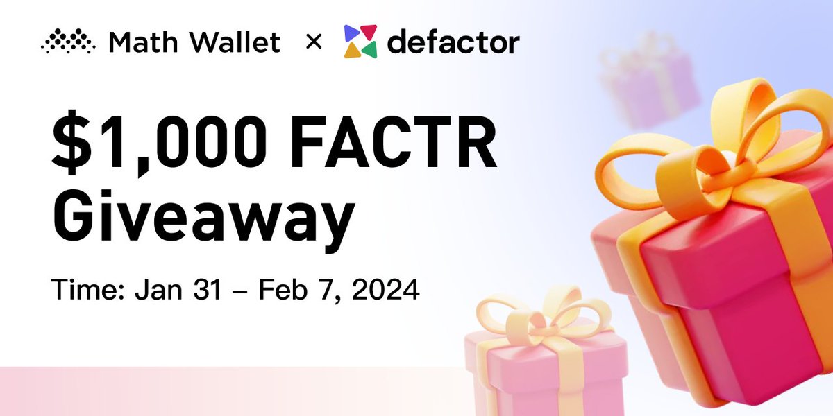MathWallet's tweet photo. MathWallet x Defactor Free Giveaway!

Prize: $1000 worth of $FACTR tokens

To enter:

❤Follow @MathWallet &amp; @defactor_ 
🔄RT &amp; @ 3 friends
✅Complete:https://t.co/1lpo2oNTVQ

Powered by @Collectify_app https://t.co/oA5e4JDPR7