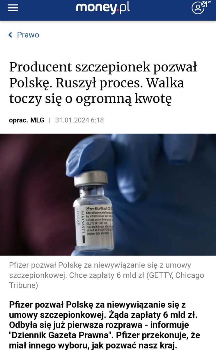 jan_janek_'s tweet image. Pfizer pozwał Polskę za niewywiązanie się z umowy szczepionkowej. Żąda zapłaty 6 mld zł. 
Winni tego już się pochowali, a zapłacimy my. Ale przecież towar nie był zgodny z opisem, nie był ani bezpieczny, ani skuteczny. To Polska powinna pozwać #phizer 🖕

money.pl/gospodarka/pro…