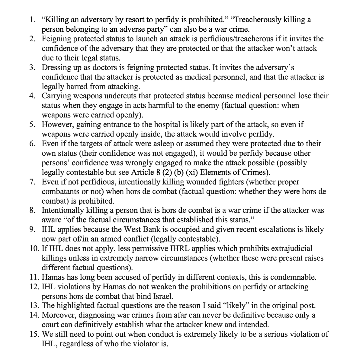 A longer legal explainer on the question of #perfidy in yesterday's attack by #Israel's security forces in a hospital in Jenin. (I am not able to respond to questions in the comments unfortunately)