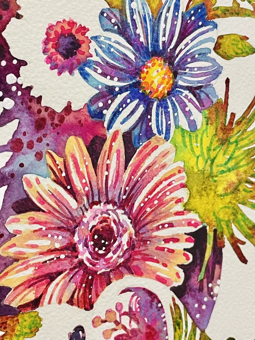 色遊び#透明水彩 #花 #colorful #flower 